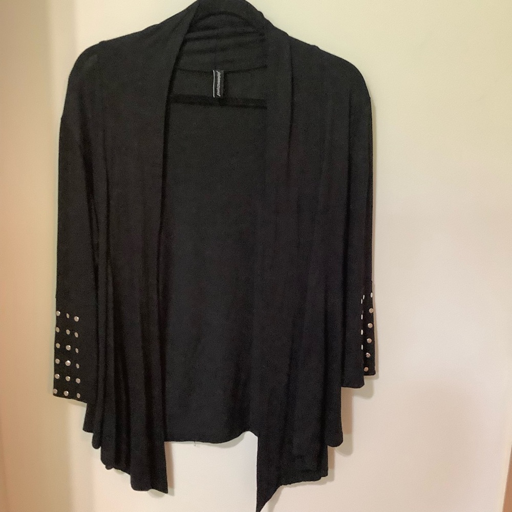Black Open Front Sweater with Studded Sleeves